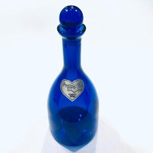 Aqua Love Made In Italy Cobalt Blue Glass Decanter Silver Heart Decoration